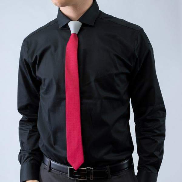 black dress shirt red tie Modern Tie Men's Solid Slim Tie and Knot Set